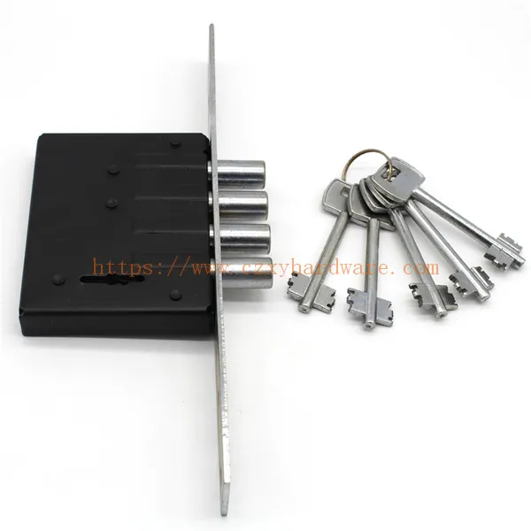 South American Cerradura De Embutir Russian Market 4 Round Bolts Black Painted Door Small Mortise Keyed Cross Key Dead Lock